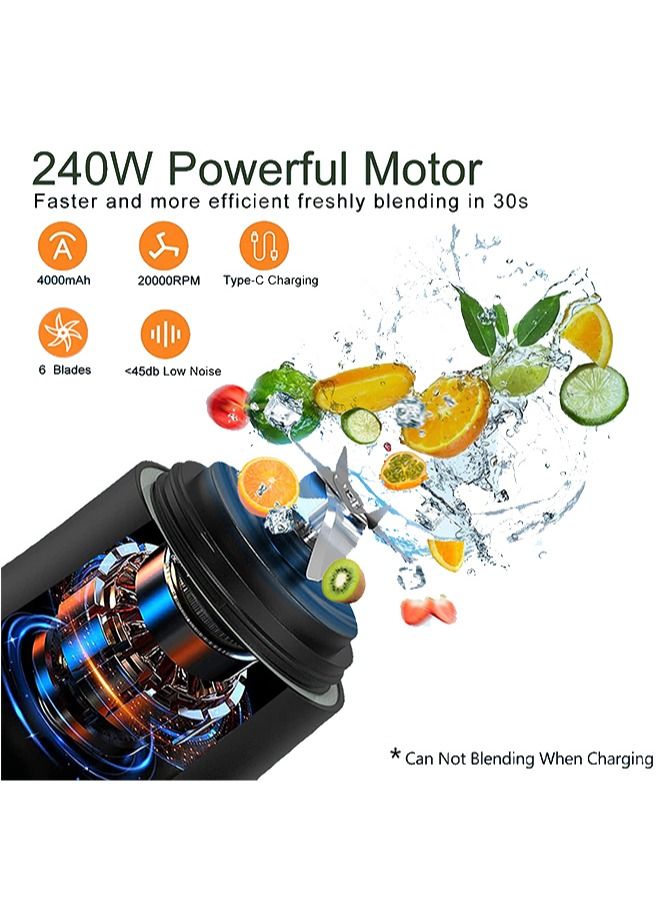 Zeemey Portable Blender,240 Watt for Shakes and Smoothies Waterproof Blender USB Rechargeable with 20 oz BPA Free Blender Cups with Travel Lid. (Black) - Image 2